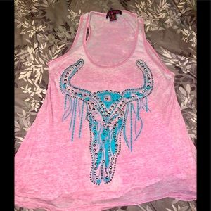Rock&Roll Cowgirl Steer Head Tank Top